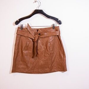 Paige Blanka Faux Vegan Leather Mid Rise Belted Mini Skirt Dark Argan Medium